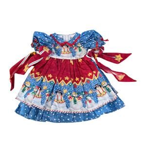 Vintage 90's Handmade 18" Doll Dress Holiday Snowmen christmas festive